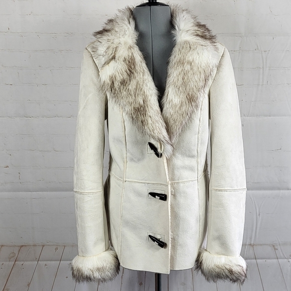 Venus Y2K Penny Lane Faux Suede & Fur Toggle Shearling Winter Coat Cream XS 0-2 - Picture 2 of 15